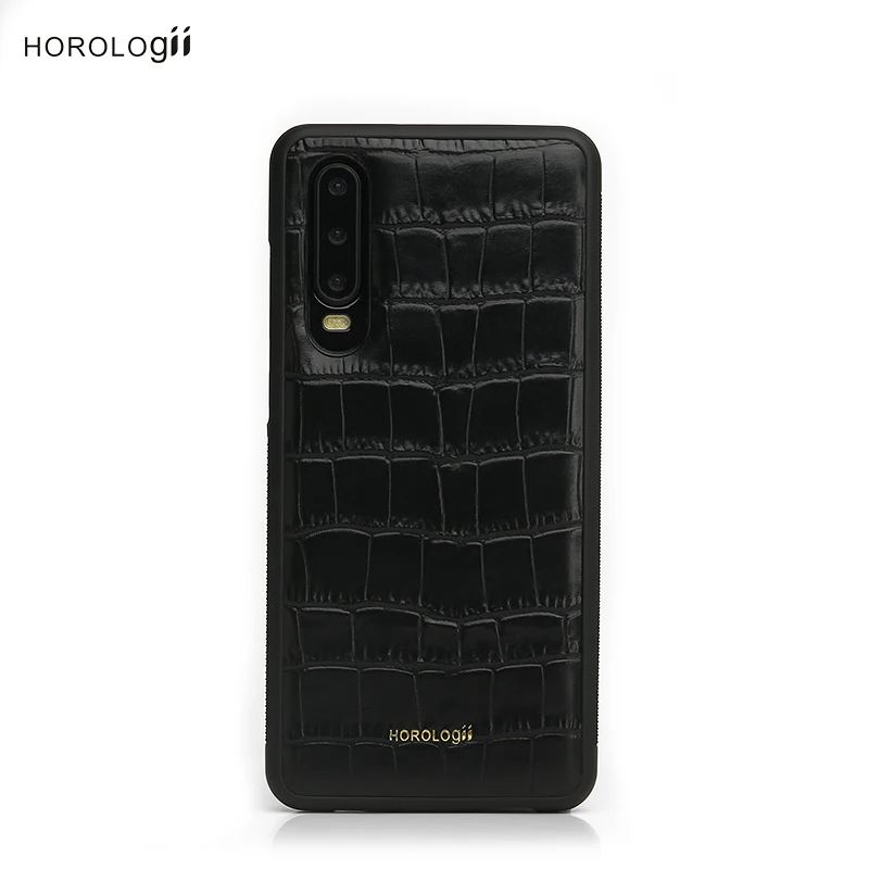 

Horologii Luxury Business Matt Black Italian leather with embossed croco pattern for Huawei Phone Covers Dropship Custom Name