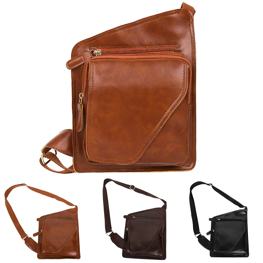 

Retro men's simple shoulder bag Messenger bag anti-theft men's solid color leather pockets horizontal square package Y415