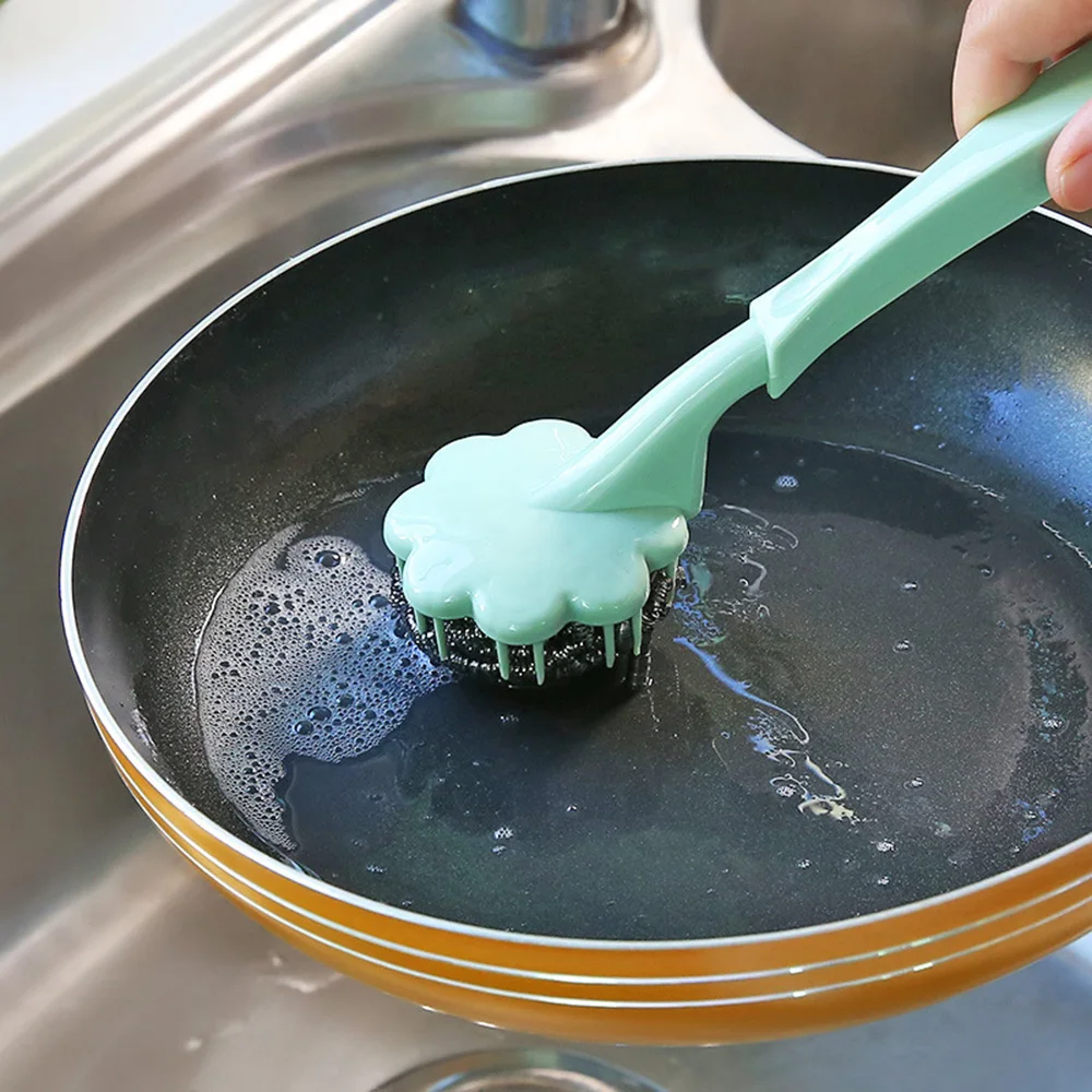 

Stainless Steel Wool Ball Brush Long Handle Kitchen Cleaning and Lengthening Handle Brush Pan Handle Stainless Steel Wire Ball