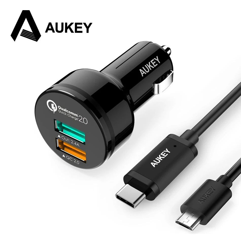AUKEY Qualcomm Quick Charge 2 0 30W 2 Port USB Car Charger with AiPower Adaptive Charging