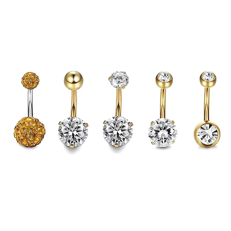 1Set Surgical Steel Belly Piercings Navel Piercing Sexy Piercing Ombligo Ear Piercings Navel Earring Gold Body Jewelry Pircings - Окраска металла: 5pcs