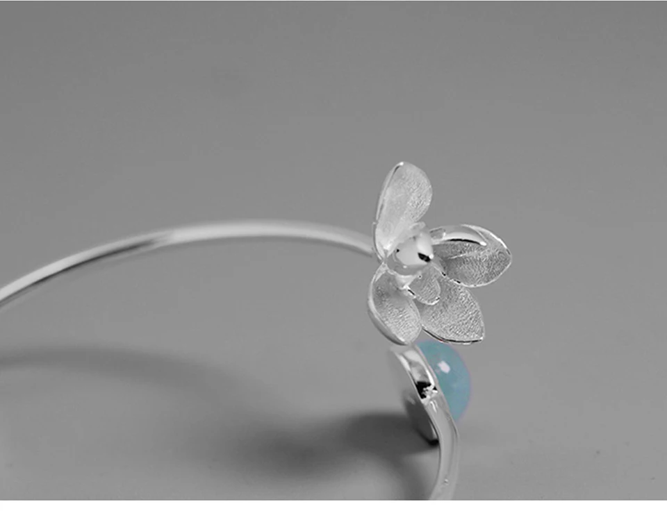 Lotus Fun реальные 925 пробы серебро природный драгоценный Аквамарин ювелирных украшений ручной работы цветок магнолии браслет для Для женщин Bijoux