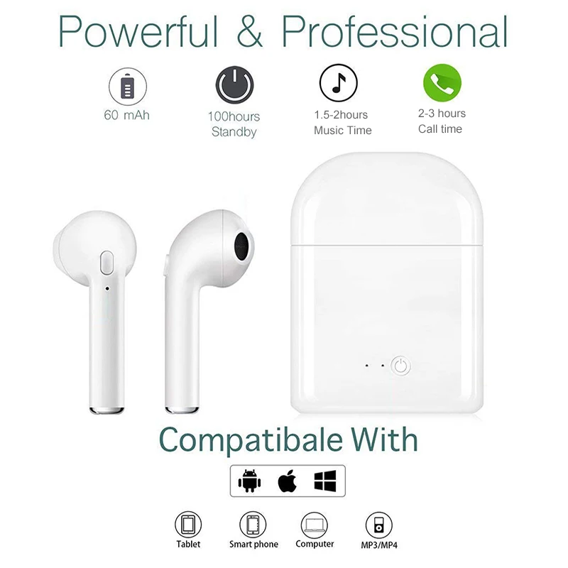 

2019 i7S TWS Mini Bluetooth Earphones Headphones Stereo Bass Wireless Headset Earbuds with Mic Charging Box for All Smart phone