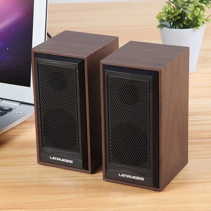 Real Brown Wood Wooden Multimedia Super bass USB speakers for PC desktop mobile