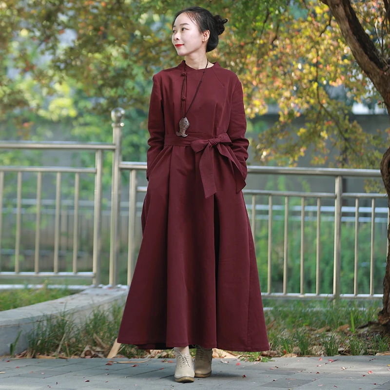 LZJN Women 2019 New Spring Autumn Dress Bow Tie Elegant Long Sleeve Cotton Vintage Maxi Dresses Chic Robe Casual Vestidos Mujer (15)