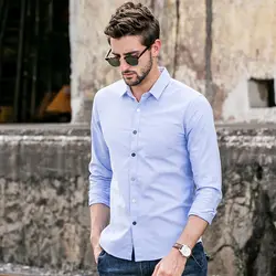 GustOmerD Новый 2018 Для мужчин рубашка Slim Fit Мода длинным рукавом одноцветное Цвет Повседневное Бизнес Рубашки Высокое качество Для мужчин