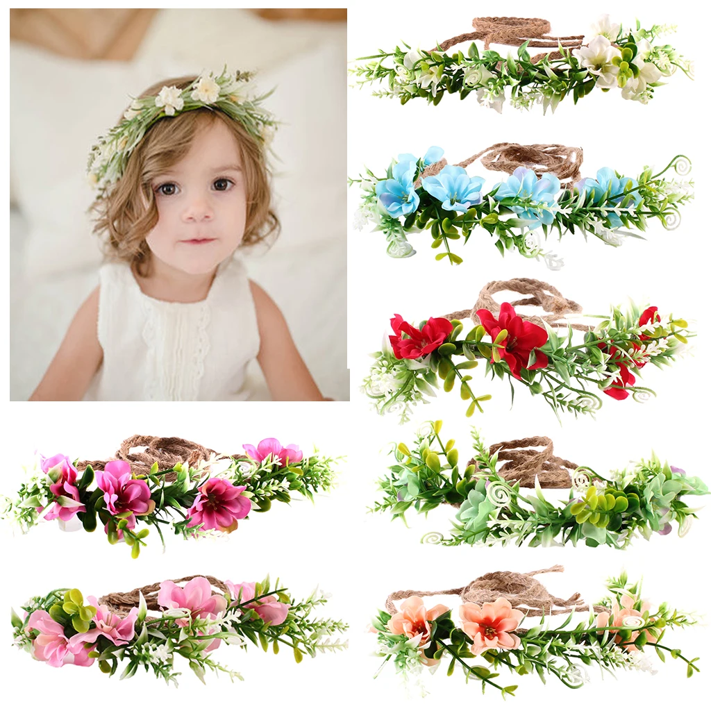 Newborn Infant Baby Girls Toddler Kid Children Flower Garland Headband Headwear for Beach Party Wedding Accessories Photo Prop