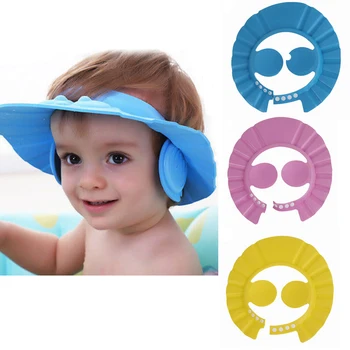 

Soft Adjustable Prevent Water Into Ear baby Shampoo Cap Children Kid Bath Wash Hair Shield Shower Hats Waterproof