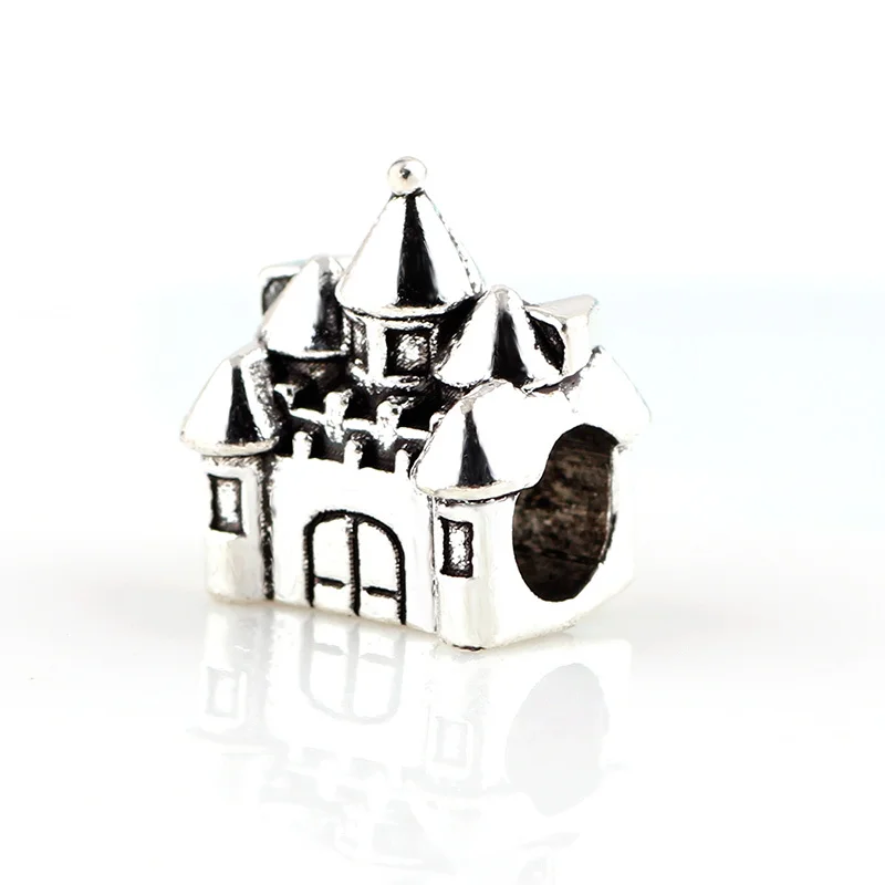 

10pcs Silver Alloy Beads Fairytale Castle Shape bead DIY Big Hole Metal Beads Spacer Murano Bead Charm Fit For Charms Bracelet