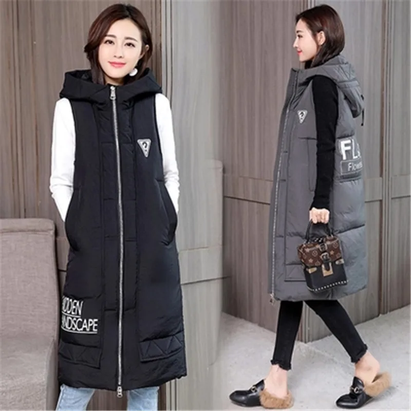 2019 5XL NEW Fashion Vests Waistcoat Women Long Down Cotton Padded Vest Autumn Winter Jackets Plus Size Hooded Coat Female X54