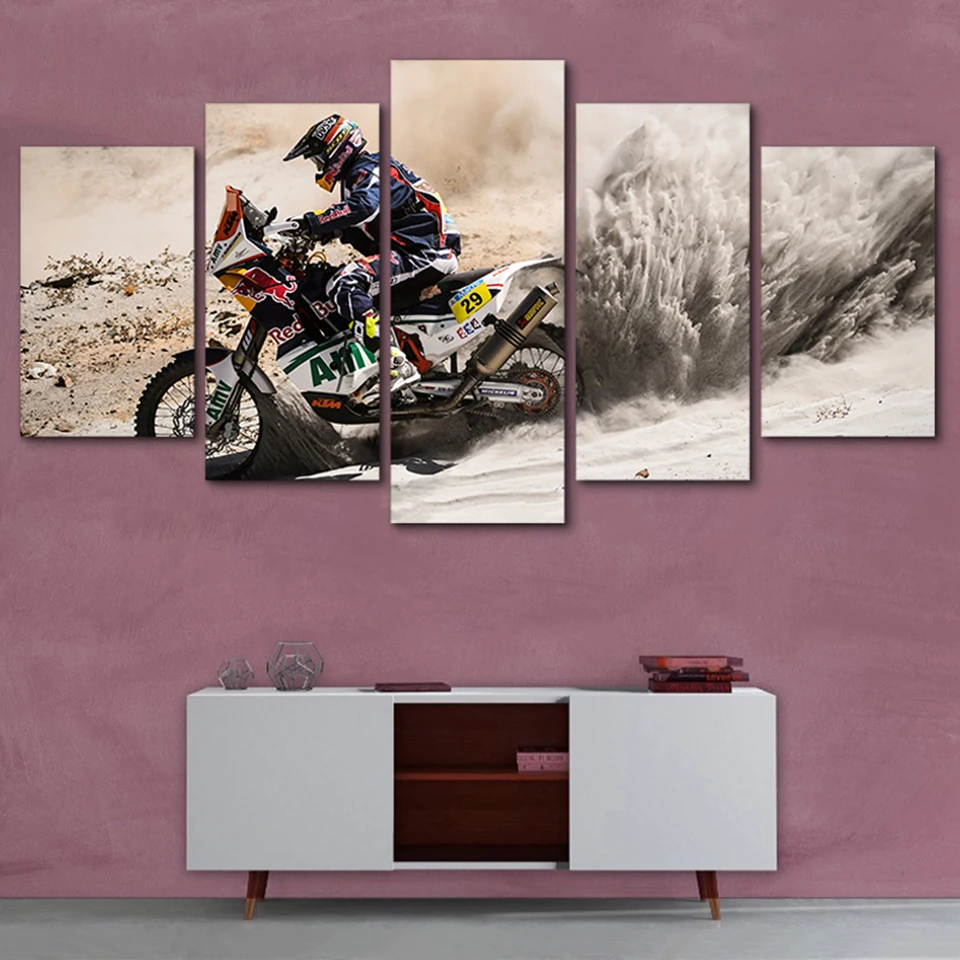 Wall Art Poster Home Decor Modern 5 Panel Motocross Motocross For Living Room HD Print Painting Canvas Modular Pictures Frame