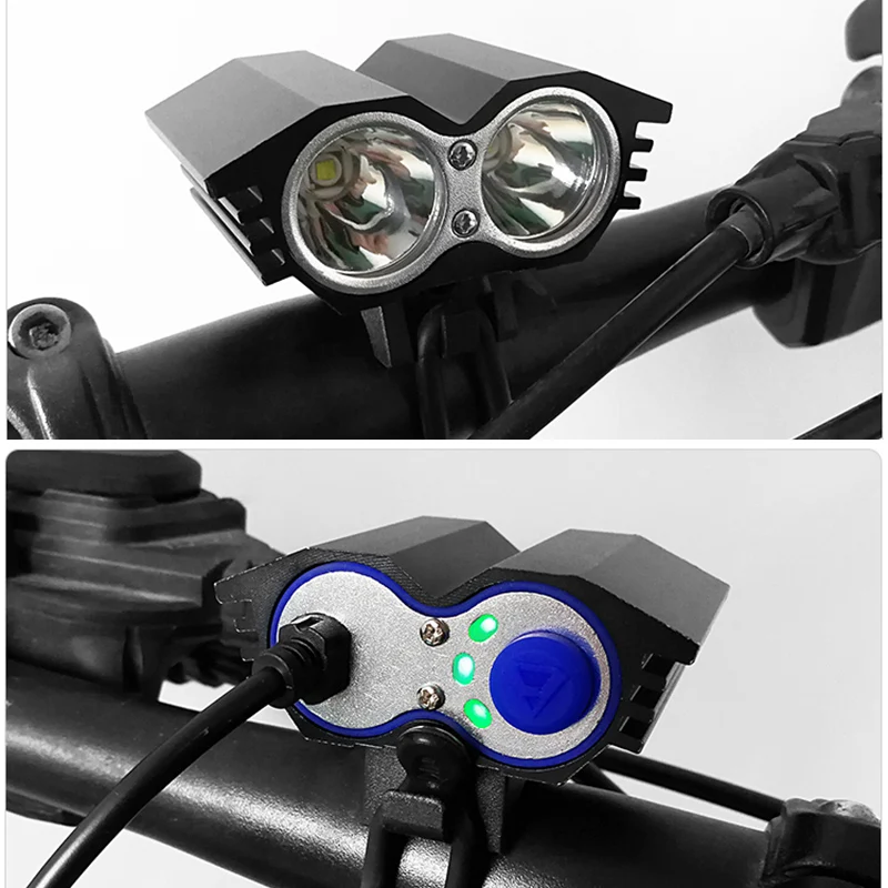 2xT6/L2 LED Front Bicycle Headlight Waterproof Bike Light 4 Modes Safety Night Cycling Lamp+Rechargeable Battery Pack+Charger 2xT6/L2 LED Front Bicycle Headlight Waterproof Bike Light 4 Modes Safety Night Cycling Lamp+Rechargeable Battery Pack+Charger