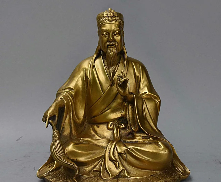 9" Chinese Brass Taoism Leader TaiShang Laojun Taoist Lao tzu God