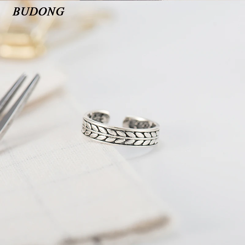 

BUDONG Vintage 100% 925 Sterling Silver Tail Finger Rings Women Adjustable Engagement Elegant Open Ring Wedding Jewelry XURT032