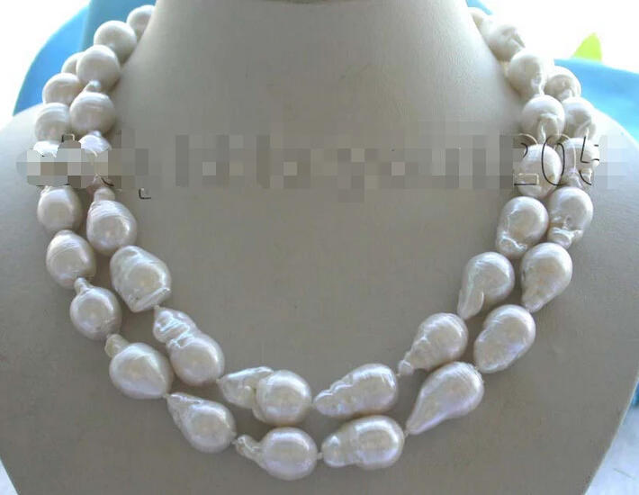

18-19" Double Genuine Natural 24mm white Reborn Keshi pearl Necklace #f1260!
