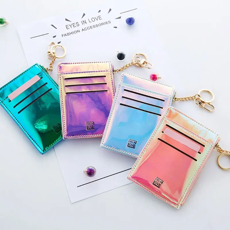 

Slim PU Leather Card Holder Front Pocket Wallets for Women Girls with Key Chain