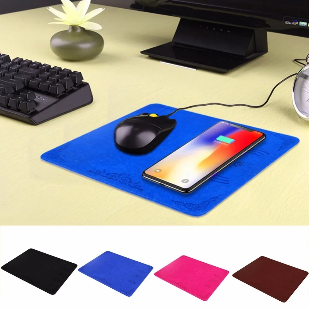 2 in 1 Super Thin Mouse Pad Wireless Mobile Phone Chargers PU Leather