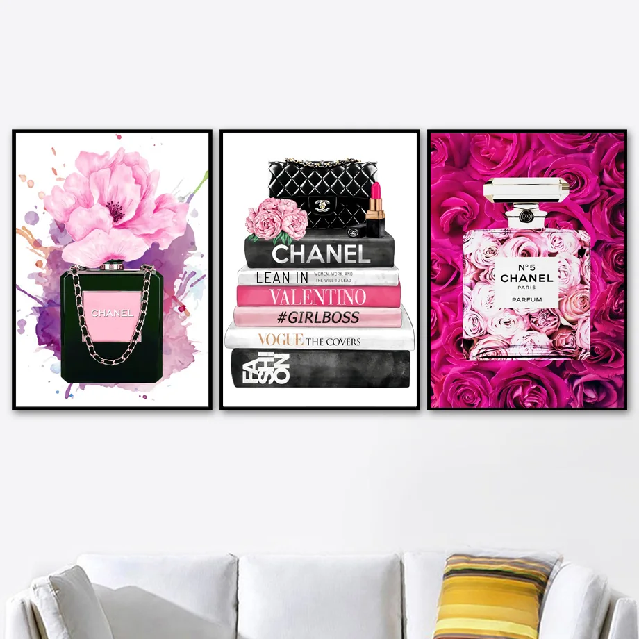 

Fashion Book Paris Perfume Bag Wall Art Canvas Painting Nordic Posters And Prints Wall Pictures For Living Room Bedroom Decor