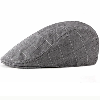 

HT2388 Spring Summer Sun Hat Men Women Cap Breathable Cotton Linen Berets Vintage Plaid Newsboy Ivy Flat Cap Men Women Beret Cap
