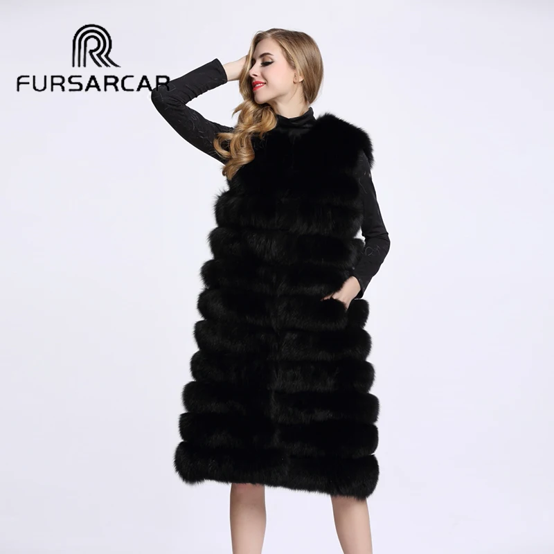 2017 Luxury New Natural Woman Genuine Fox Fur Vest Hooded