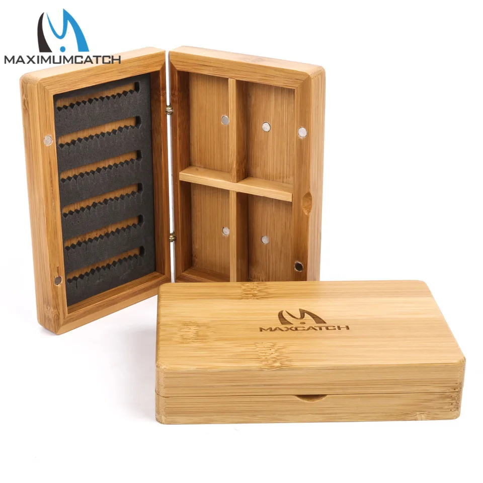 

Maximumcatch Wooden Bamboo Fly Fishing Box with Magnetic & Slit foam Wooden Fly Box