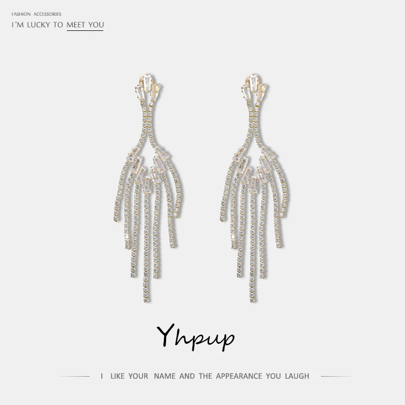 

Yhpup New Trendy Brand Luxury ZC Long Tassel Dangle Earrings Crystal Shining for Bride Wedding Party Jewelry Accessories Gift