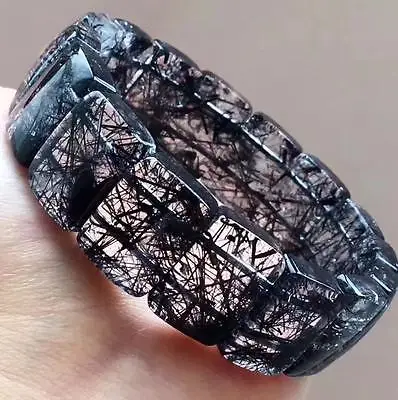 

Natural Black Rutilated Quartz Clear Rectangle Beads Bracelet 18x13mm AAAAA