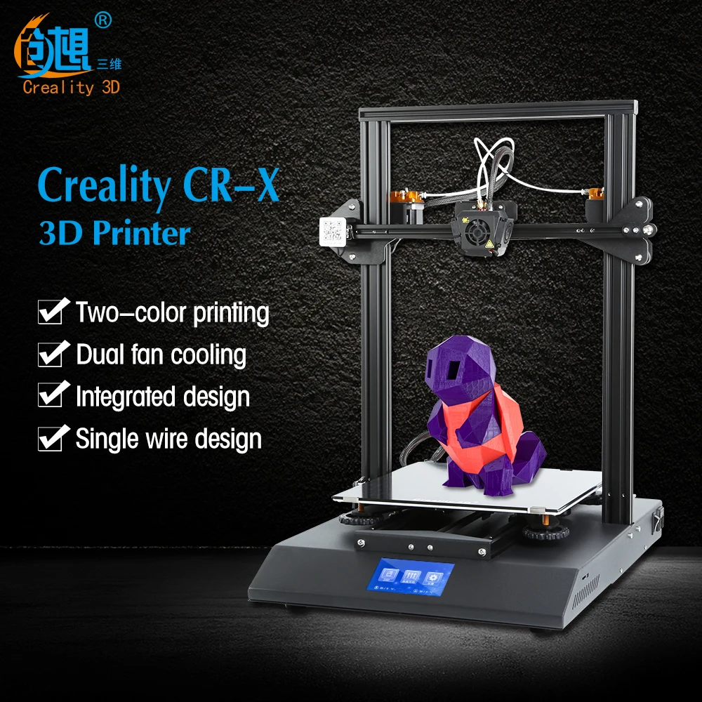 buy Creality CR X Dual color DIY 3D Printer Kits Dual fan cooling Integrated design Full color touch screen carbon crystal printing