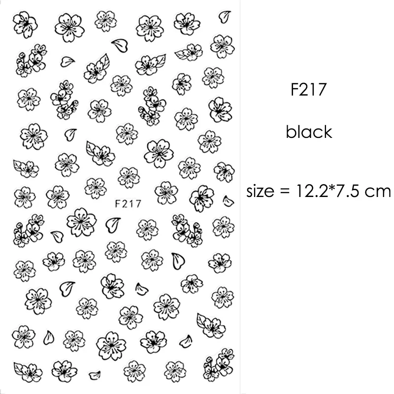 F212-F218 наклейки для ногтей серии s F 12*7,5 см белый черный золотой серебряный узор самоклеющиеся наклейки для украшения ногтей - Цвет: F217 Black