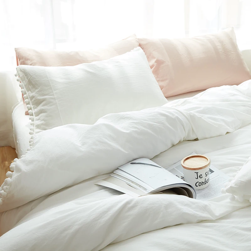 100% Cotton Bedding Sets Simple Style White Balls Soft Bed Linings King Queen Twin Size Duvet Cover Flat Sheet Pillowcases Home Textile  (5)