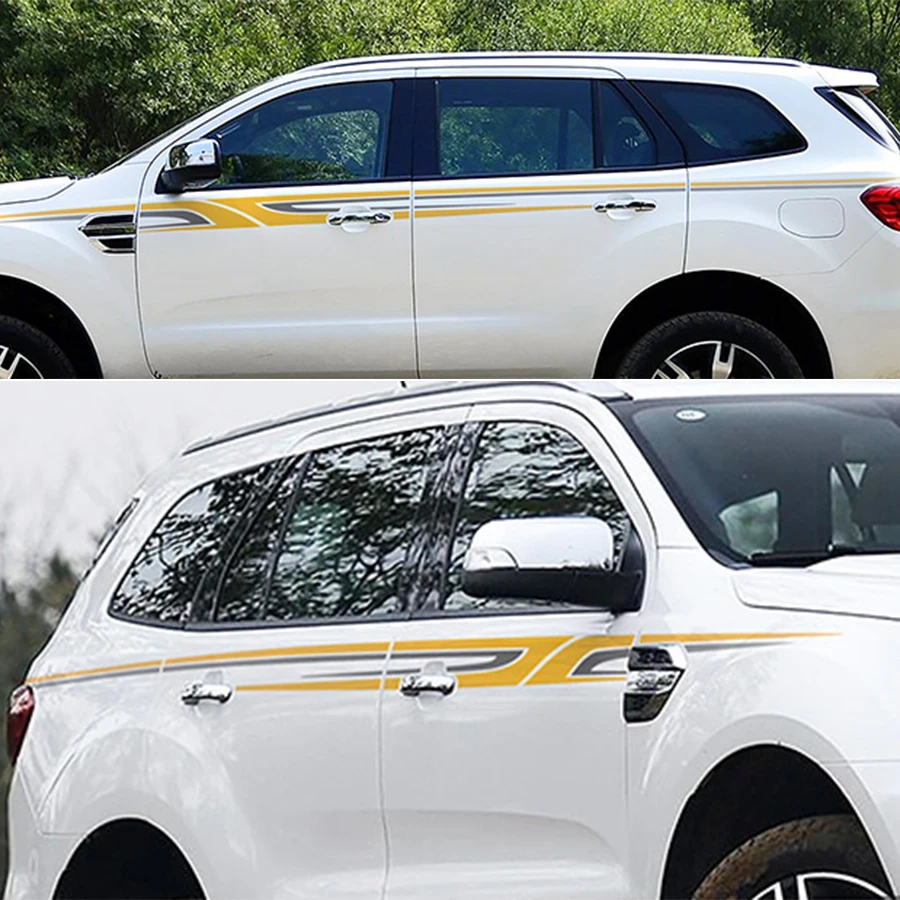 

customize car modified accessories decals 2pc cool stripe styling side door graphic vinyls protect stickers for ford everest SUV