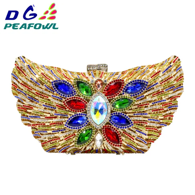 $ DG PEAFOWL 2019 New Fashion Luxury Women Evening Clutches Handbag Diamond Crystal Flower Shoulder Chain Purses Party handbags