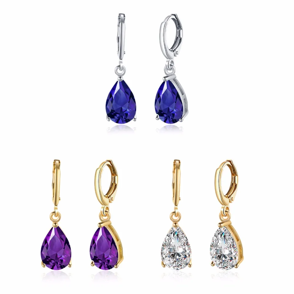 

Blue Double Water Drop Earrings 585 Rose Gold Earrings Natural Zirconia Indian Jewelry Women Wedding Long Earrings