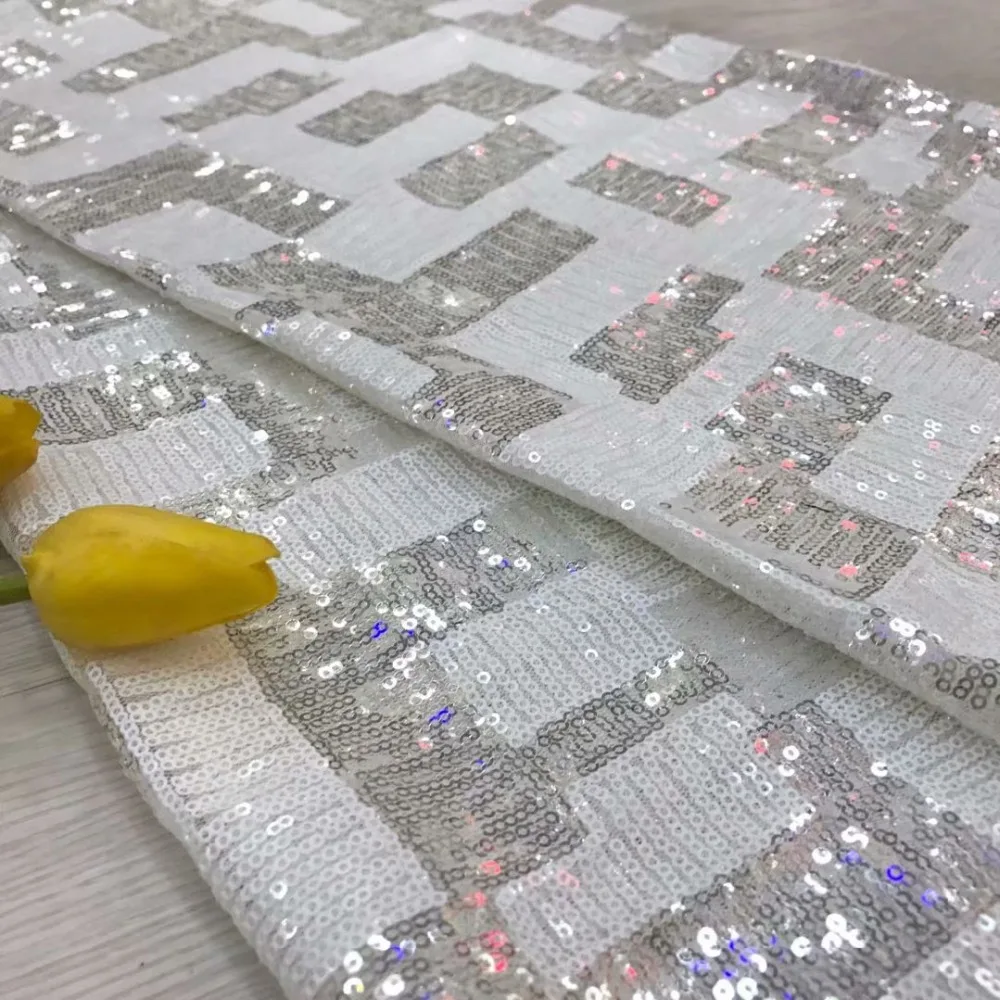 

Silver white Sequins 2018 Latest African Cord Lace Fabrics High Quality Nigerian Lace Fabric For Wedding African Lace Fabric