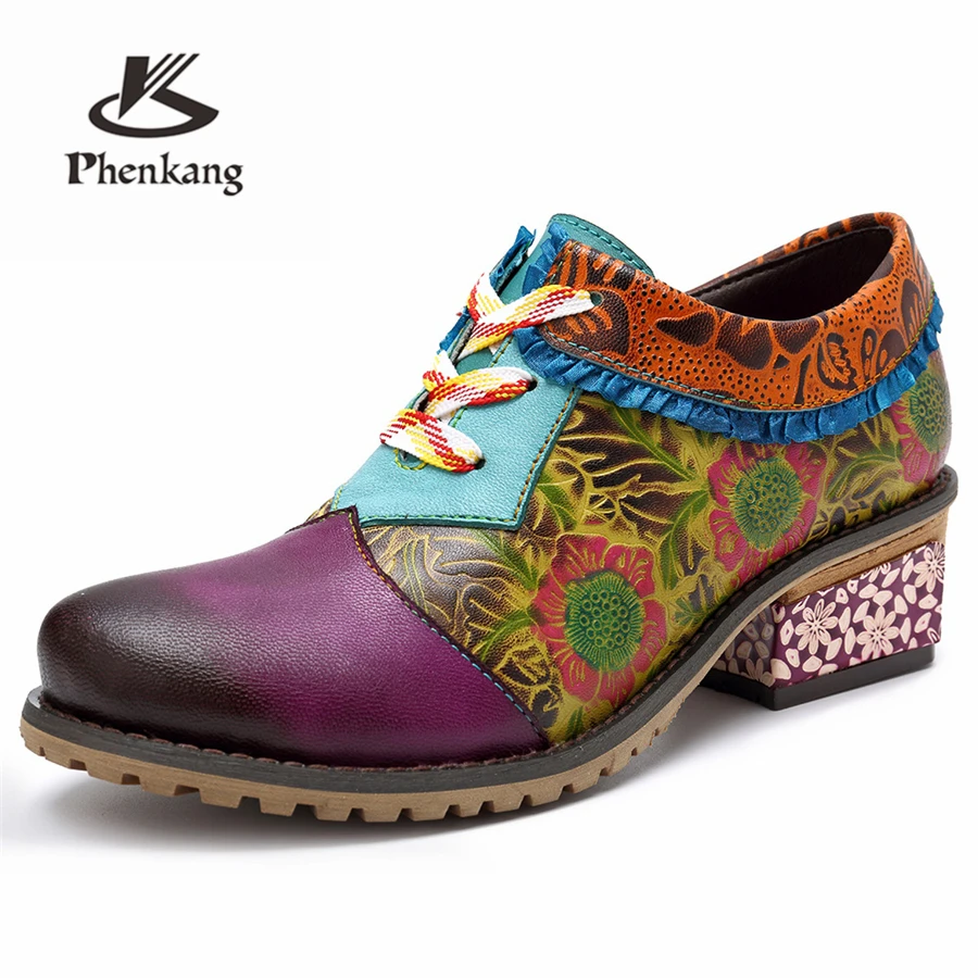 

100% Genuine cow leather Retro lady Pumps casual shoes vintage women handmade oxford shoes for women purple 2019 spring