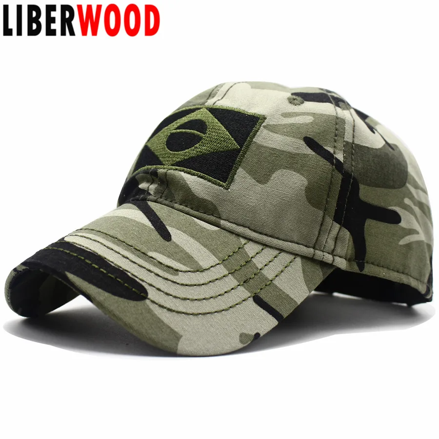 

LIBERWOOD Brazil flag Cap Hat Embroidered Brazilian Brasil national flag Baseball Cap camo tactical cap Women Men Snapback Cap