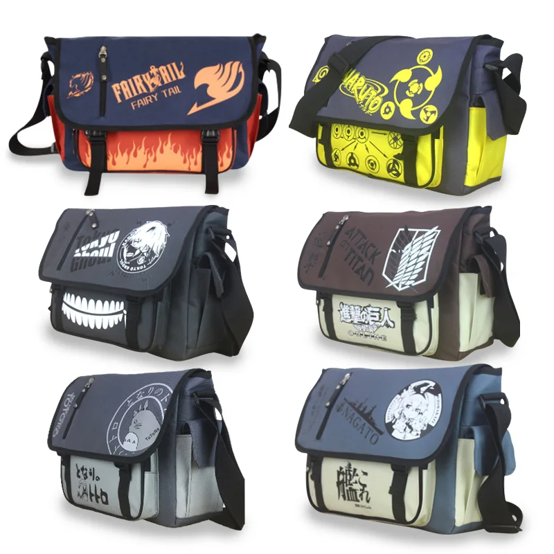 

Attack on Titan Naruto Totoro Tokyo Ghoul Kantai Collection Fairy Tail Canvas Messenger Shoulder School Satchel Cross body Bag