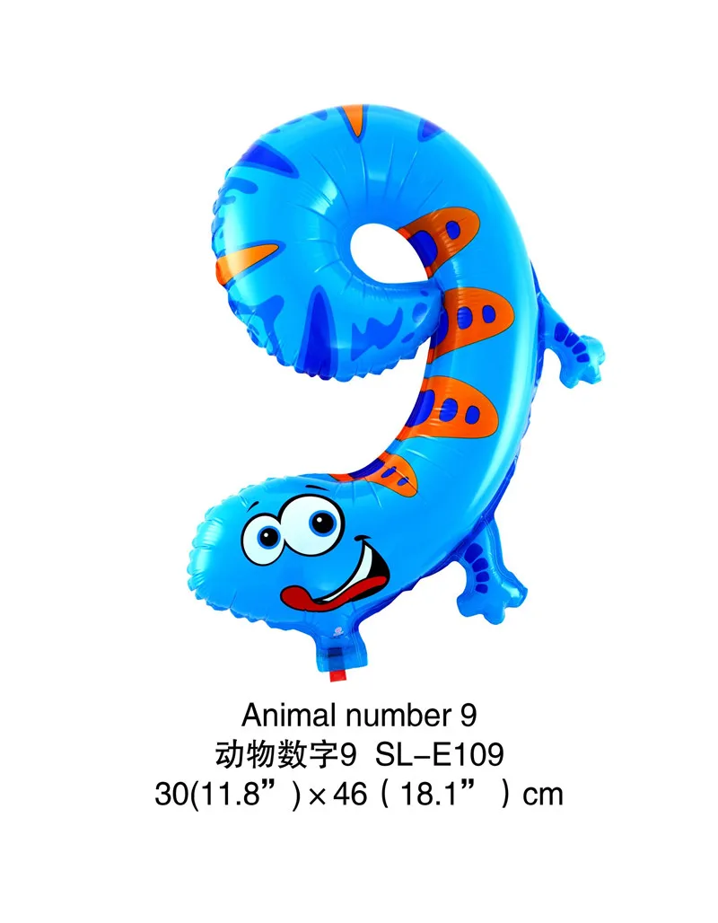 10 шт. фольгированные шары с цифрами в виде животных, украшения для дня рождения, детский цифровой номер, 1 Воздушные шары, 1-й день рождения - Цвет: number 9