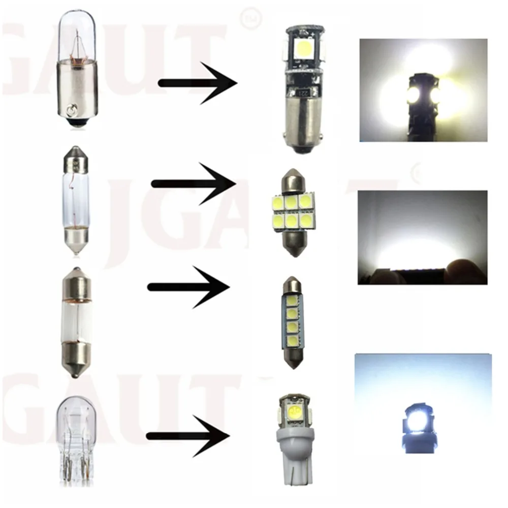 JGAUT 10 шт. Белый Автомобильный светодиодный светильник, лампочки, интерьерная посылка, комплект для Mazda 6 2003-2008, Купольные огни, светильник номерного знака, карта