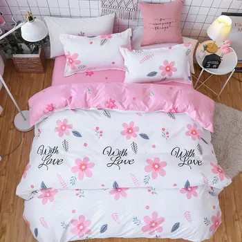 

Pink Flower 4pcs Girl Boy Kid Bed Cover Set Duvet Cover Adult Child Bed Sheets And Pillowcases Comforter Bedding Set 2TJ-61018