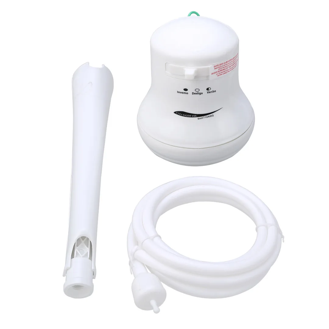 5400W 110V/220V Instant Hot Nozzle Round Shower Head Home Water Saving Electric Water Heater with Hose Bracket for Bathroom