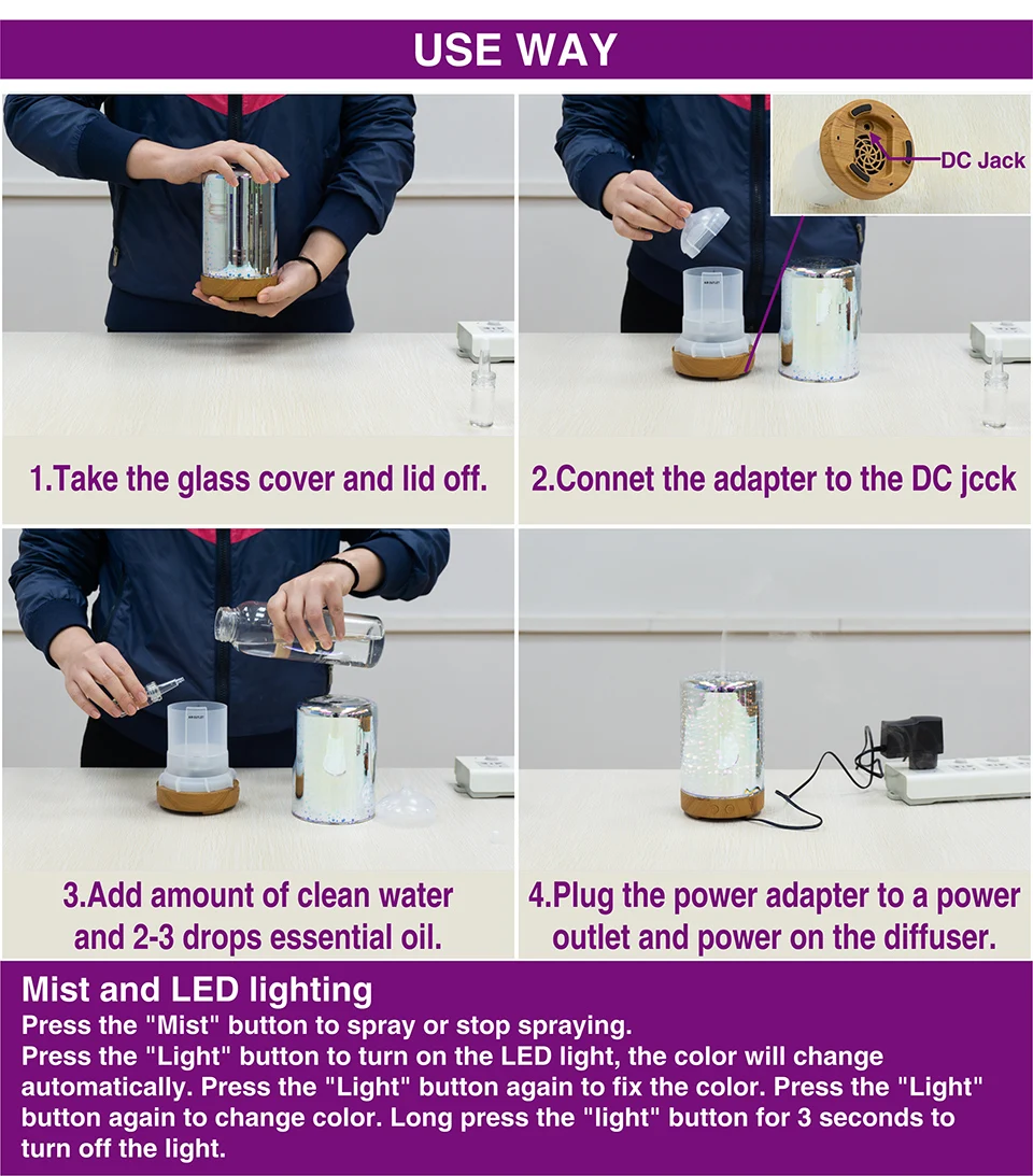 Lâmpada de Fogo de Artifício Lâmpada para Decoração Luz da Noite Umidificador Aroma Difusor Óleo Névoa Pulverizador Aromaterapia Casa Led 3d ar 9 fogo de artifício umidificador ar aroma difusor