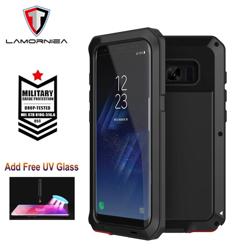 

For Samsung UV Glass + 360 Full Protective Luxury Armor Metal Case Cover For Samsung S8 S9 Plus Note 8 9 S 4 5 S7 S6 Edge Plus