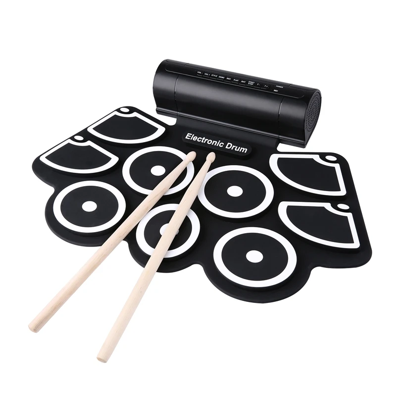 Портативный свернутый Электронный USB MIDI набор барабанов 9 подушечек Встроенные динамики педали для ног барабанные палочки USB кабель для практики#5