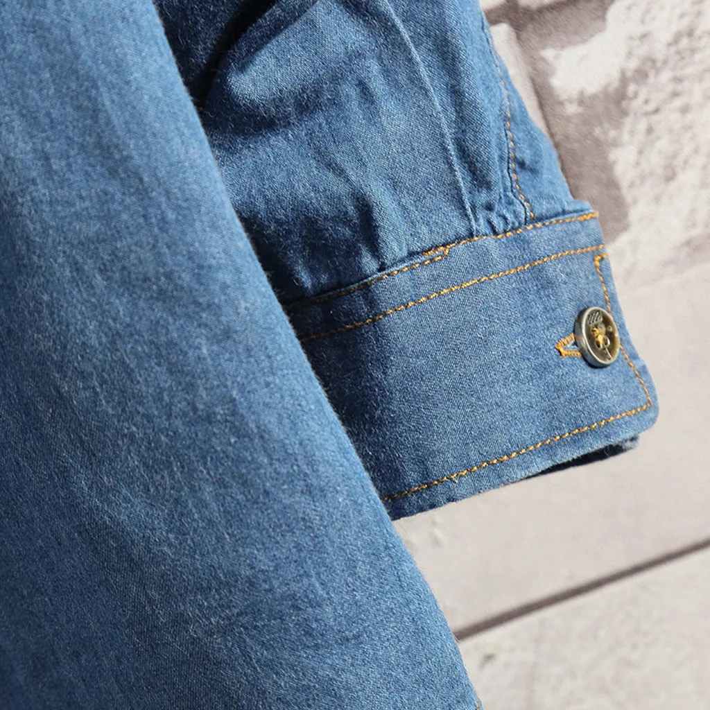 Feitong джинсовая рубашка мужская новая стильная модная мягкая рубашка с длинными рукавами и отложным воротником Повседневная синяя рубашка