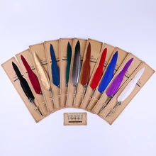 Antique Quill Feather Dip Fountain Pen Chancery Quill Oblique Pens Stationery Office School Dip Pen+5pcs Nib Carved Metal Gifts new deluxe handmade oblique calligraphy nib dip pen copperplate script antique fountain dip pen holder best gift dip pen