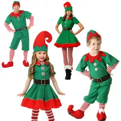 Рождественские костюмы эльфов Для женщин Костюм для Рождества и Хэллоуина с длинным рукавом зеленый и красный девушка эльф платье