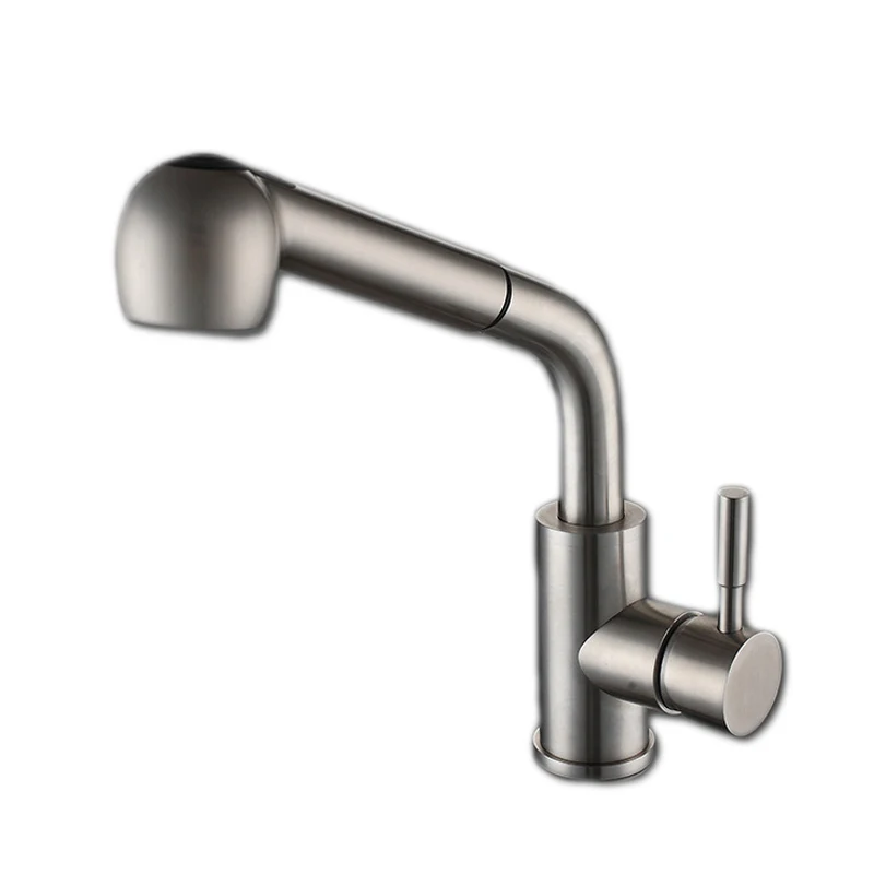 Free shipping 304 stainless steel kitchen mixer tap with single handle pull out kitchen sink mixer