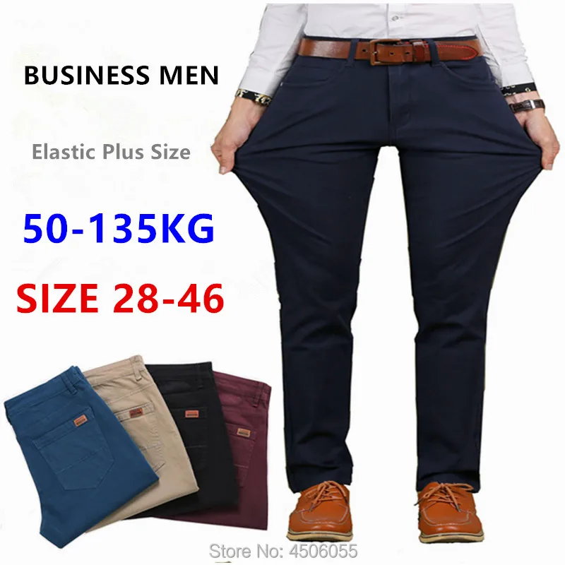 Pants Men Business Straight Cotton Trousers Stretch Boy Elastic Slim Fit Casual Big Plus Size 42 44 46 Black Khaki Red Blue Pant