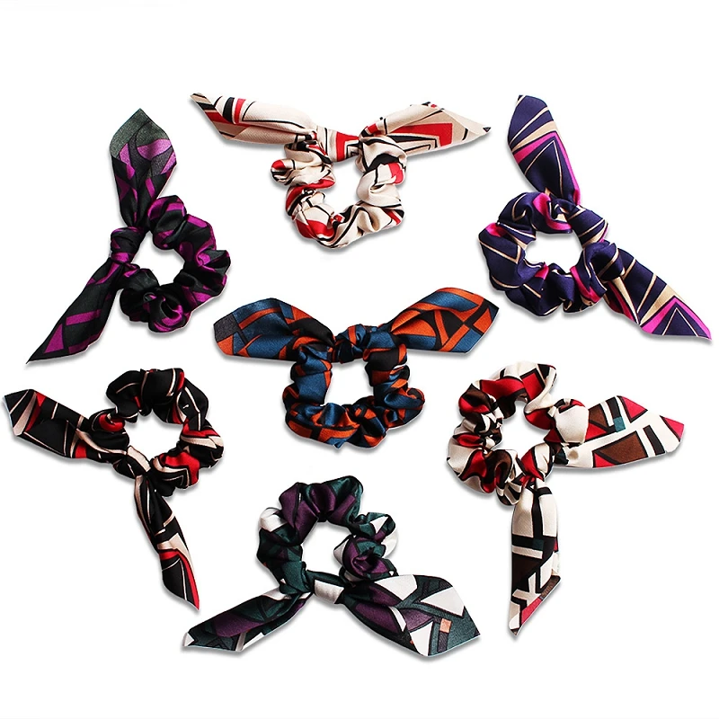 

New Large Intestine Elastic Hair Bands Girls Rabbit Ear Hair Rope Geometric Pringted Soft Headband Hair for Women Accessories